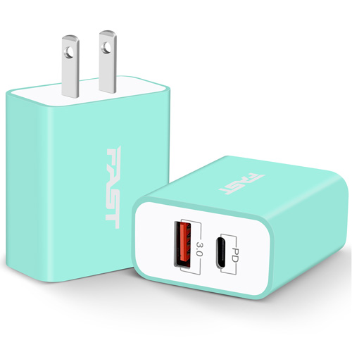 USB C Wall Charger, Power-7 2-Pack 20W Dual Port PD Power Delivery Fast Charging Type C Charger Block Plug Adapter Compatible with iPhone 14/14 Plus/14 Pro/14 Pro Max/13/12/Mini/11/SE/XS/XR/X/8, Pad