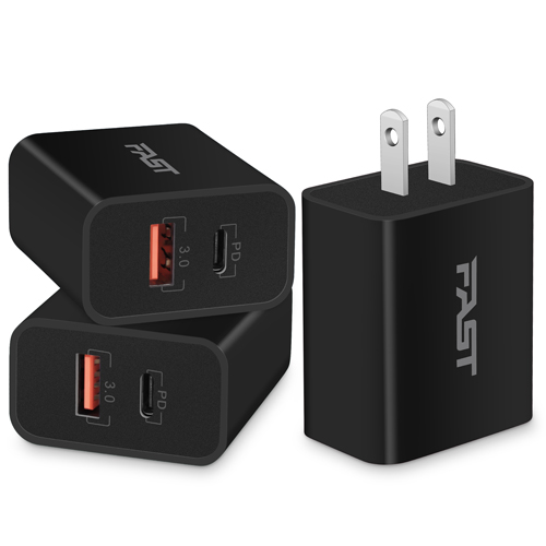 Power-7 USB C Charger Block, 3Pack 20W Dual Port USBC Wall Charger Plug PD Power Adapter Fast Charging Block Brick Cube for iPhone 14 13 12 Pro Max 14 Plus 13 12 Mini 11 SE XS X, Samsung, LG (Black)