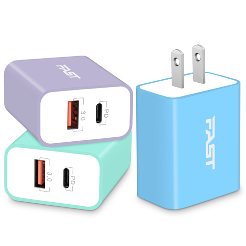 Power-7 3Pack USB C Charger, 20W Hi-Speed PD Wall Plug USB-C + USB-A Power Adapter Dual Port Fast Charging Block Cube for iPhone 14 13 12 Pro Max 14 Plus 14 13 Pro 12 Mini 11 Pro Max SE XS Max X Brick