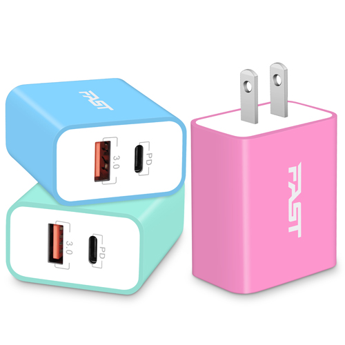 Power-7 3Pack USB C Charger Wall Plug, 20W Type-C Fast Charger Dual Port USB C + USB A Power Adapter Charging Block Brick Cube for iPhone 14 13 12 11 Pro Max 14 Pro 13 Mini 12 Pro 11 XS X SE, Samsung