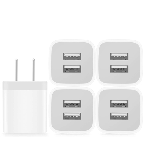 Power-7 USB Wall Charger, 5-Pack 2.1A/5V Dual Port USB Cube Power Adapter Charger Plug Charging Block Compatible with iPhone 11/Xs Max/XR/X/8/8 Plus/7/6S/6 Plus, Samsung, LG, Moto, Android Cell Phones