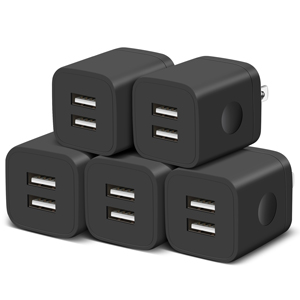 Power-7 USB Charger Block, 5-Pack 2.1A Dual Port USB Wall Charger Plug Charging Block Power Adapter Cube Compatible with iPhone 13/12/11/Xs/XR/X/8/7/6 Plus/5S, Pad, Samsung, LG, Moto, Android Phones