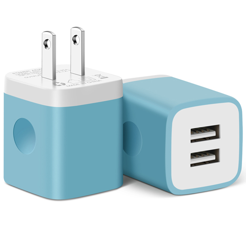 Power-7 USB Wall Charger Block, 2-Pack 2.1A Dual Port USB Wall Plug Power Adapter Charging Block Box Brick Cube Compatible with iPhone 13/12/11/XS/XR/X/8/7/6 Plus/5S, Pad, Samsung, LG, Moto, Android