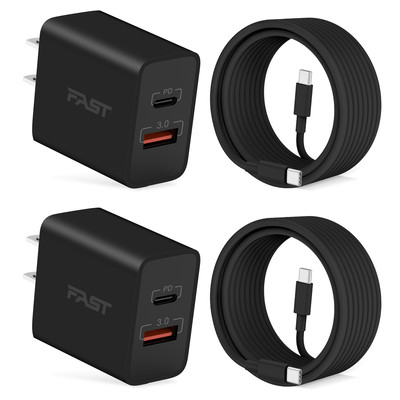 20W USB C Fast Charger for iPhone 15/15 Plus/15 Pro/15 Pro Max, iPad Pro/Air, Watch, 2-Pack 20W Dual Port USB C Wall Charger Block Power Adapter Type C Charging Block with 10FT Long USB C to C Cable