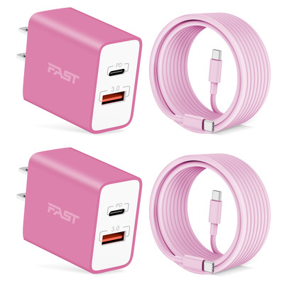 USB C Wall Charger Block for iPhone 15/15 Plus/15 Pro Max, 2-Pack 20W Dual Port PD Power Adapter Fast Charging Block with 10FT Long USB C to C Cable for iPhone 15/15 Pro/15 Pro Max, AirPods, iPad Pro