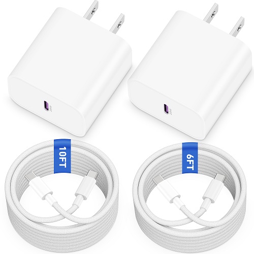 USB C iPhone Charger iPad Pro Fast Charger, 2-Pack 20W Type C Fast Wall Charger Block for iPhone 15/15 Pro/15 Pro Max, iPad Pro 12.9/11 inch, iPad Air 5th/4th, iPad Mini with 6FT&10FT USB C to C Cable