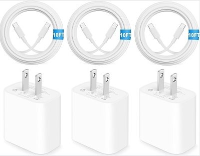 [3 Pack] 20W USB C Charger for iPhone 15/15 Pro Max with 10FT Long USB C to C Cable, Type C Fast Charger Block for iPhone 15/15 Pro/15 Pro Max, iPad Pro 12.9/11 inch, iPad Air 5/4th, iPad 10th/Mini 6