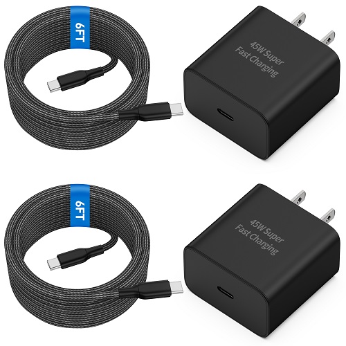 Power-7 Super Fast Charger 45W Samsung Charger, USB C Charger Block Android Phone Type C Fast Charging Cable 6FT for Samsung Galaxy S24 Ultra S24+ S24 S23 S22 S21 S20 Ultra Note 20, Tab S9/S8, 2Pack
