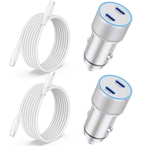USB C Car Charger for iPhone 15/15 Plus/15 Pro/15 Pro Max, iPad Pro/Air/Mini, 40W Dual Port Type C Fast Car Charger Cigarette Lighter Adapter with 6FT USB C Cable 2-Pack