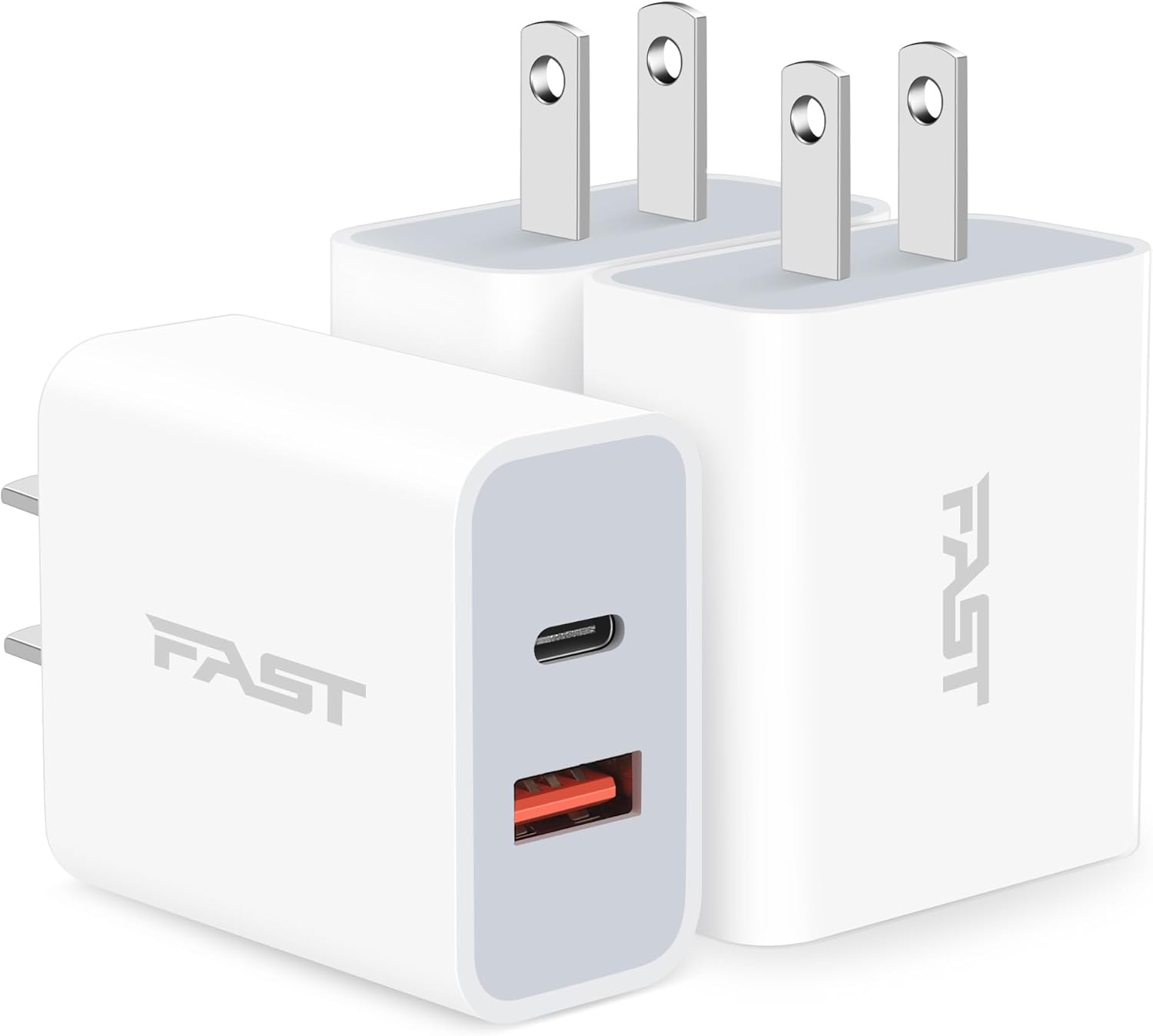 POWER-7 USB C Charger Block, 3Pack 20W Dual Port PD+QC USB C Power Adapter Wall Charger Plug Cube Fast Type C Charging Block Brick for iPhone 15/14/13/12/11/Pro Max/XS/XR/X/8, Samsung, Moto, Android