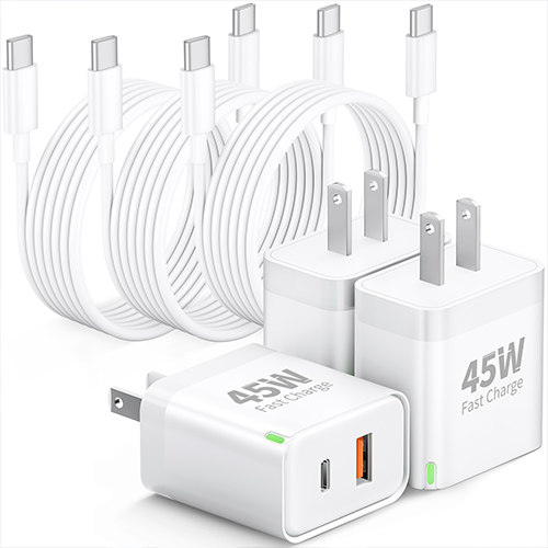 iPhone 17 16 15 Pro Max Charger Fast Charging, 3 Pack 45W Dual Port USB C Fast Wall Charger Block with 6FT USB C Cable Cord for iPhone 17/17 Pro/17 Pro Max/Air/16/16 Pro Max/15/15 Plus, iPad Pro/Air