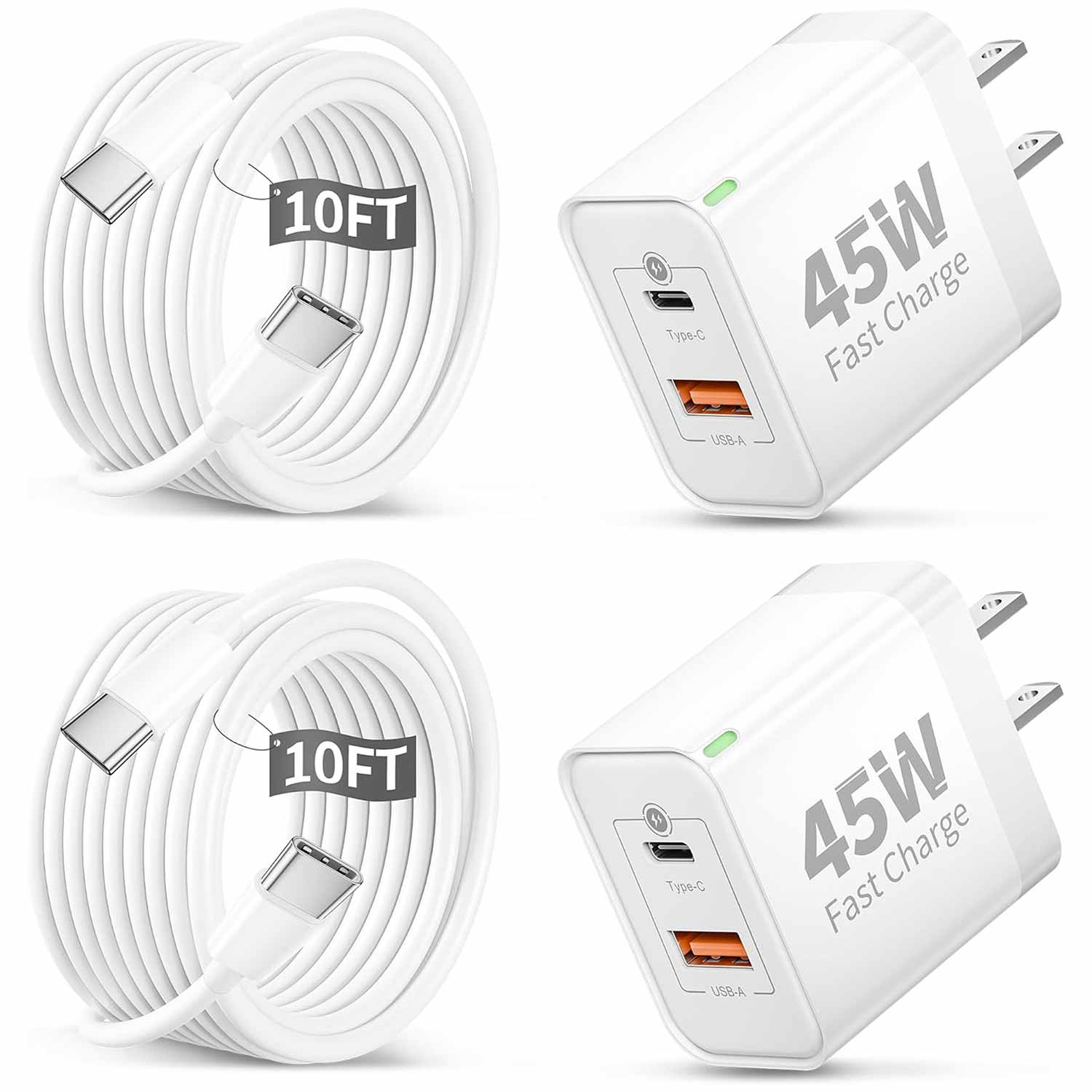 iPhone 17 16 15 Pro Max Charger Fast Charging, 2 Pack 45W Dual Port USB C Charger Fast Charging Block with 10FT Long Type C to C Cable for iPhone 17/17 Pro/17 Pro Max/Air/16/16 Pro /15/15 Pro Max/Plus