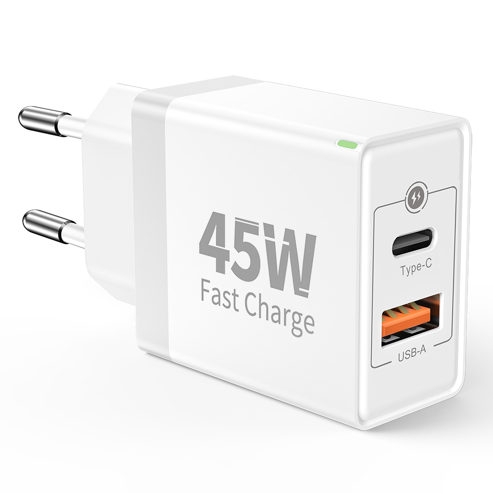 European Travel Plug Adapter, 45W Super Fast Charging USB C Wall Charger Block 2-Port International Power Adapter US to Europe EU Travel Essentials for iPhone 17 16 15 14 13 12, iPad, Galaxy, Android